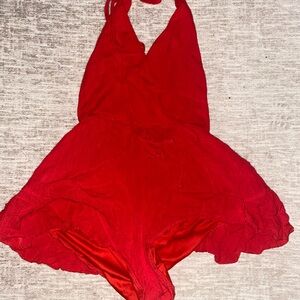 Vibrant Red Halter Romper